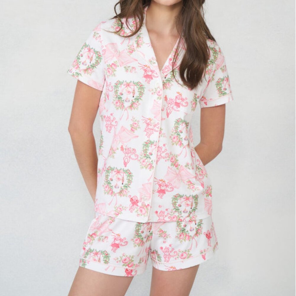 Roller Rabbit x LoveShackFancy Pink Beaux Christmas Polo Pajamas